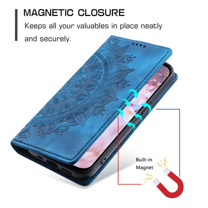 For iPhone 16e Totem Embossed Magnetic Leather Phone Case(Blue) - iPhone 16e Cases by buy2fix | Online Shopping UK | buy2fix