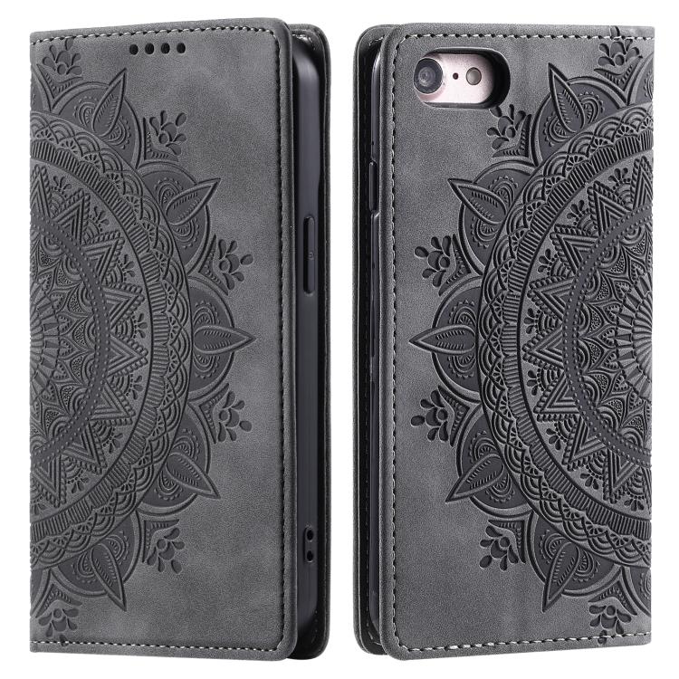 For iPhone 16e Totem Embossed Magnetic Leather Phone Case(Grey) - iPhone 16e Cases by buy2fix | Online Shopping UK | buy2fix