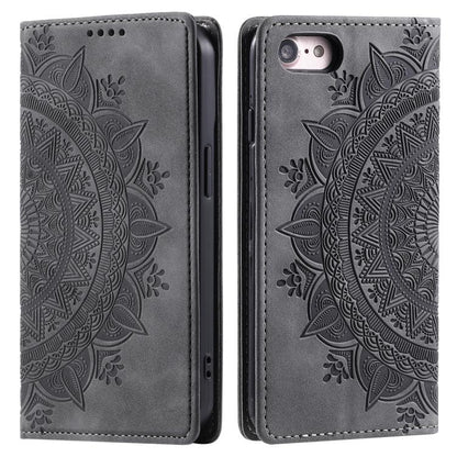 For iPhone 16e Totem Embossed Magnetic Leather Phone Case(Grey) - iPhone 16e Cases by buy2fix | Online Shopping UK | buy2fix