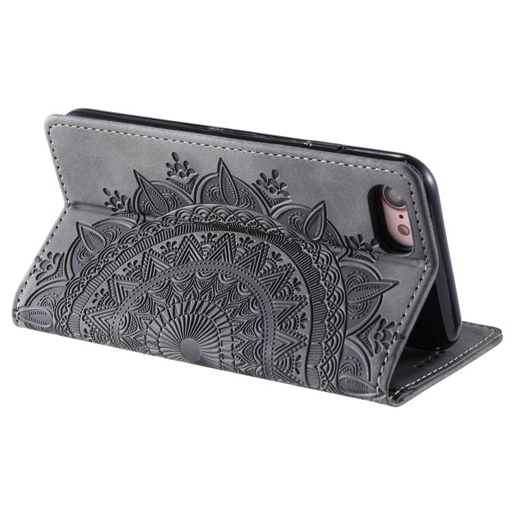 For iPhone 16e Totem Embossed Magnetic Leather Phone Case(Grey) - iPhone 16e Cases by buy2fix | Online Shopping UK | buy2fix