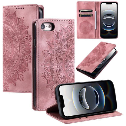 For iPhone 16e Totem Embossed Magnetic Leather Phone Case(Rose Gold) - iPhone 16e Cases by buy2fix | Online Shopping UK | buy2fix