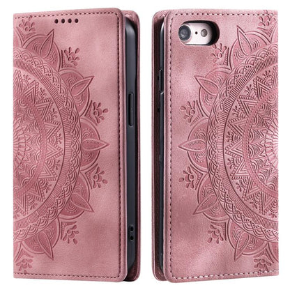 For iPhone 16e Totem Embossed Magnetic Leather Phone Case(Rose Gold) - iPhone 16e Cases by buy2fix | Online Shopping UK | buy2fix