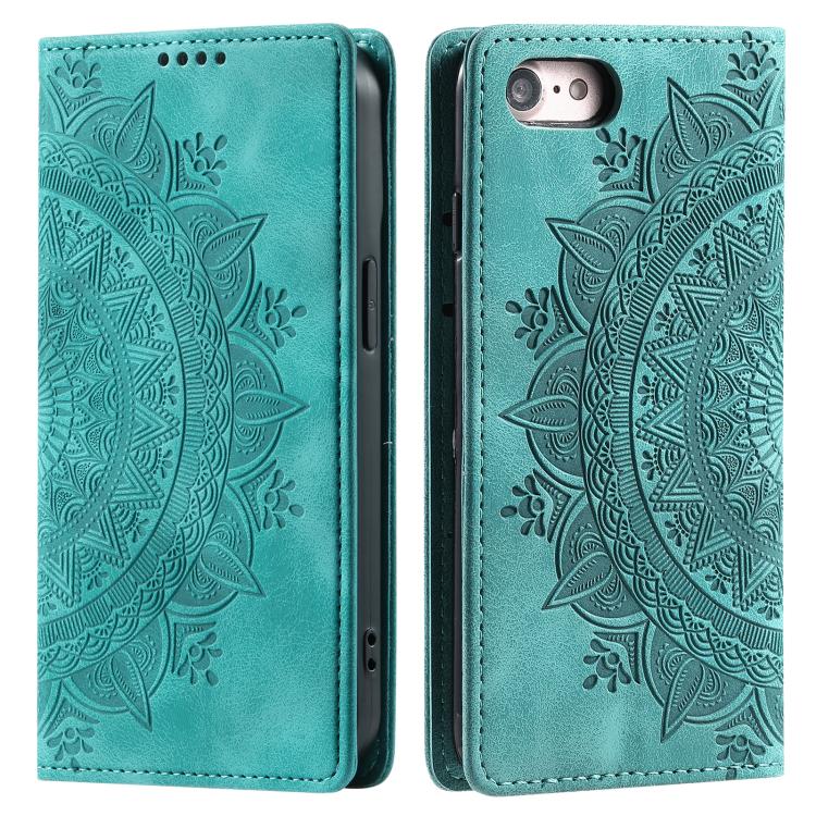 For iPhone 16e Totem Embossed Magnetic Leather Phone Case(Green) - iPhone 16e Cases by buy2fix | Online Shopping UK | buy2fix