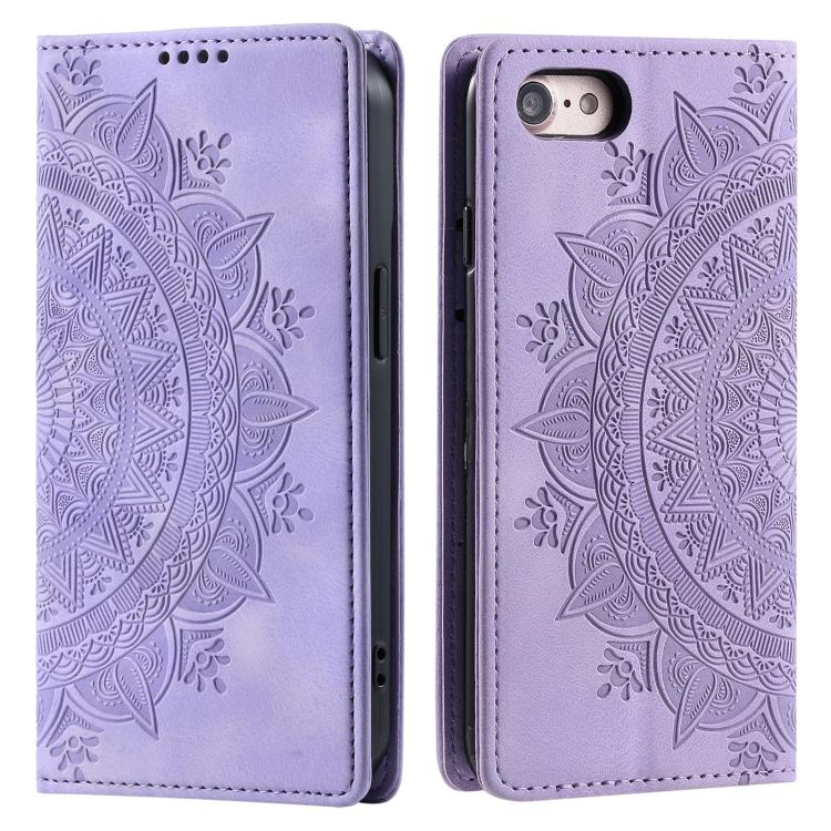 For iPhone 16e Totem Embossed Magnetic Leather Phone Case(Purple) - iPhone 16e Cases by buy2fix | Online Shopping UK | buy2fix