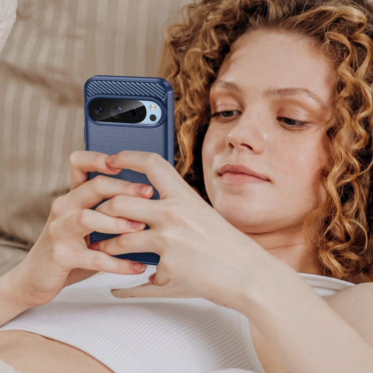 For Google Pixel 9 Pro 5G Carbon Fiber Brushed Texture TPU Phone Case(Blue) by buy2fix