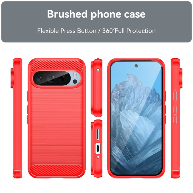 For Google Pixel 9 Pro 5G Carbon Fiber Brushed Texture TPU Phone Case(Red) by buy2fix