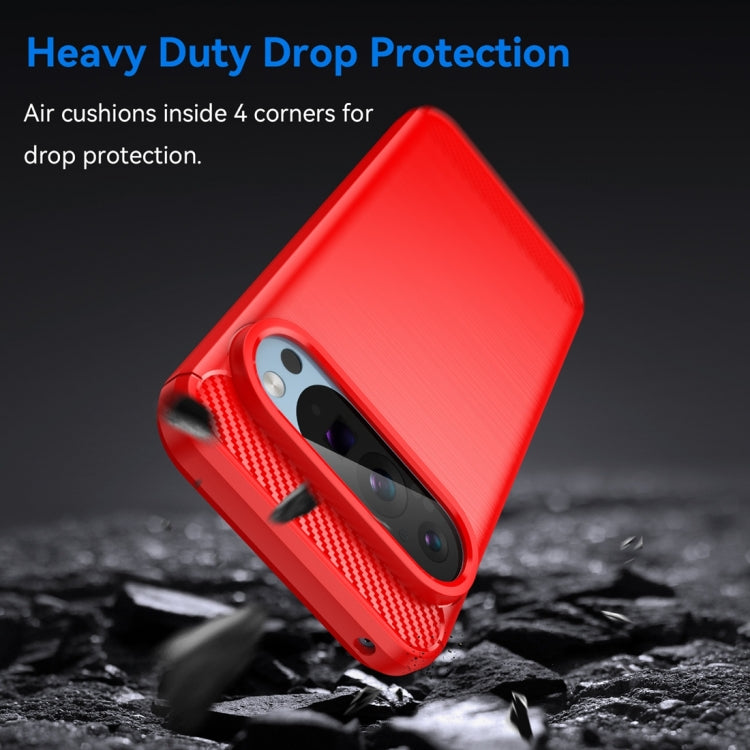 For Google Pixel 9 Pro 5G Carbon Fiber Brushed Texture TPU Phone Case(Red) by buy2fix