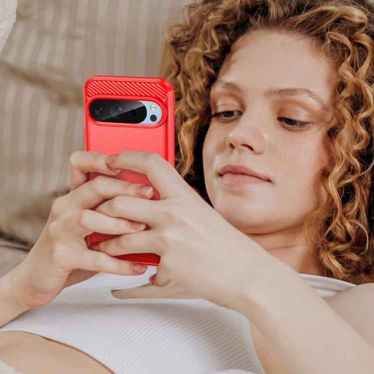 For Google Pixel 9 Pro 5G Carbon Fiber Brushed Texture TPU Phone Case(Red) by buy2fix