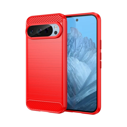 For Google Pixel 9 Carbon Fiber Brushed Texture TPU Phone Case(Red) by buy2fix