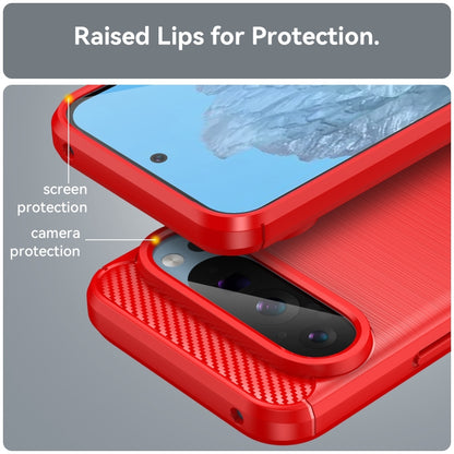 For Google Pixel 9 Carbon Fiber Brushed Texture TPU Phone Case(Red) by buy2fix