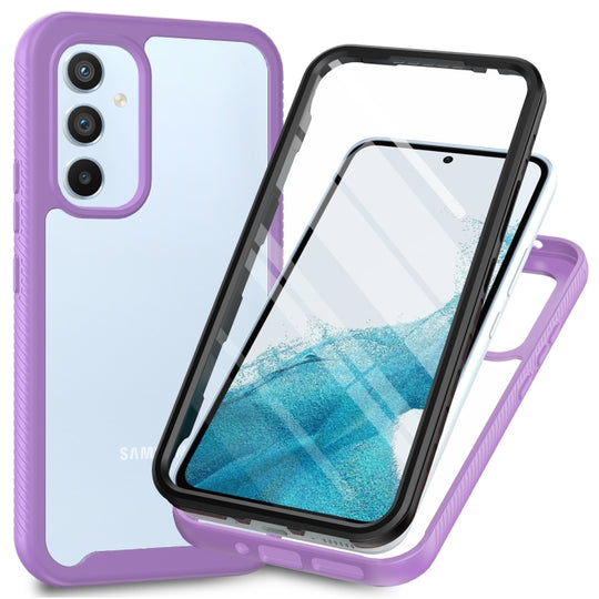 For Samsung Galaxy A34 5G Two-layer Integrated Transparent TPU + PC + PET Protective Phone Case(Purple)