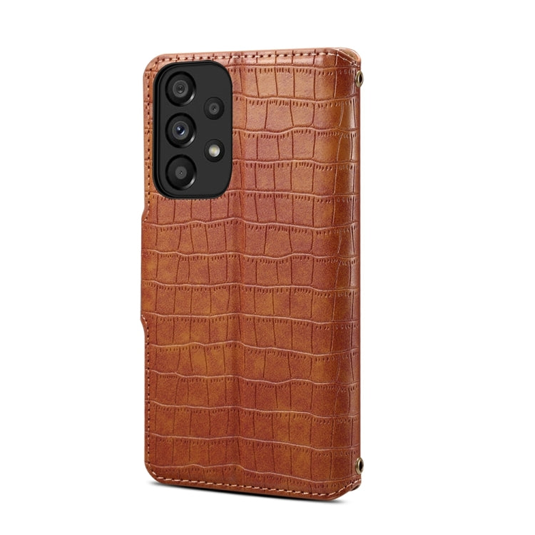 For Samsung Galaxy A32 Denior Crocodile Texture Oil Edge Leather Phone Case(Brown) - Galaxy Phone Cases by Denior | Online Shopping UK | buy2fix