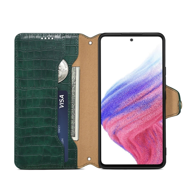 For Samsung Galaxy A32 Denior Crocodile Texture Oil Edge Leather Phone Case(Green) - Galaxy Phone Cases by Denior | Online Shopping UK | buy2fix
