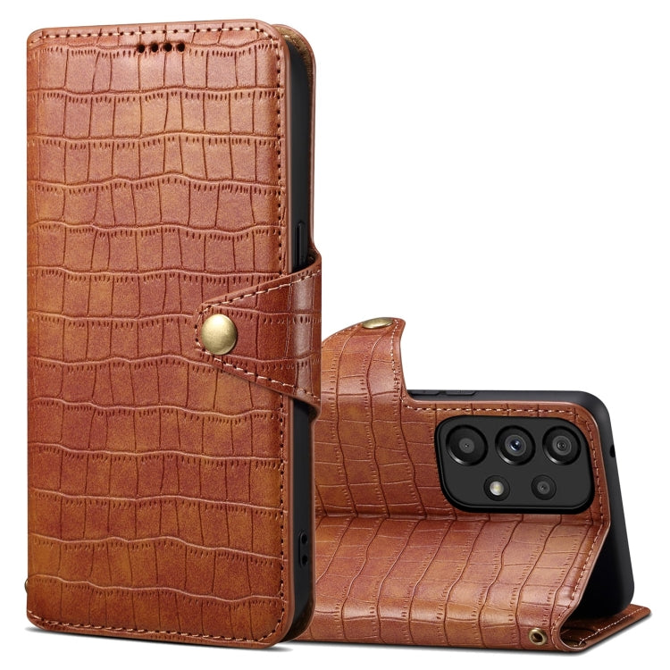 For Samsung Galaxy A33 5G Denior Crocodile Texture Oil Edge Leather Phone Case(Brown) - Galaxy Phone Cases by Denior | Online Shopping UK | buy2fix