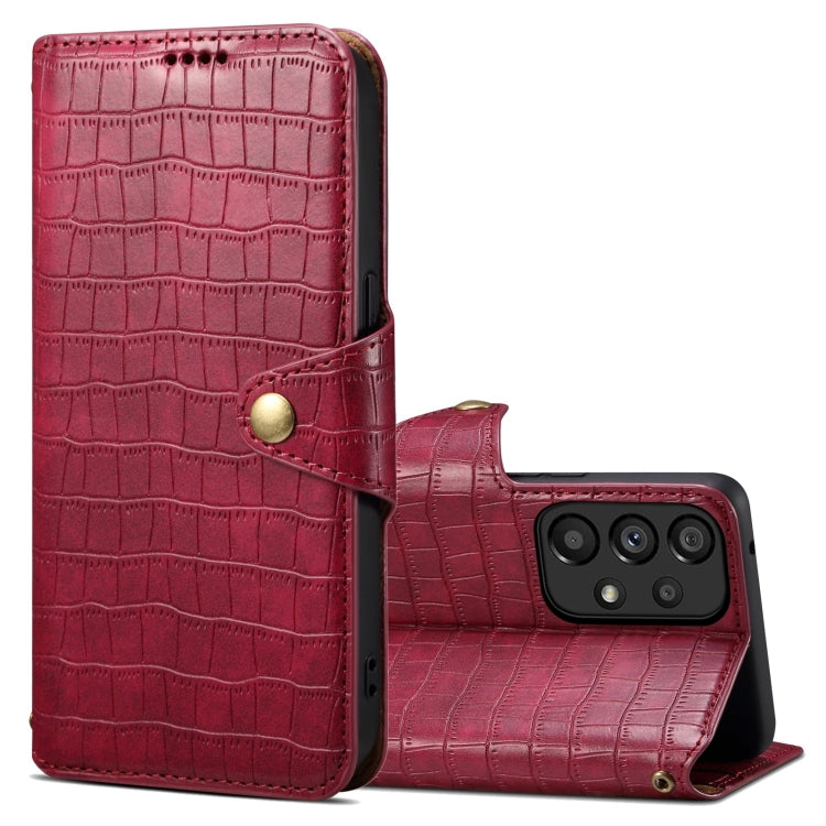 For Samsung Galaxy A52 Denior Crocodile Texture Oil Edge Leather Phone Case(Rose Red) - Galaxy Phone Cases by Denior | Online Shopping UK | buy2fix
