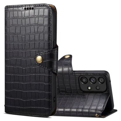 For Samsung Galaxy A52 Denior Crocodile Texture Oil Edge Leather Phone Case(Black) - Galaxy Phone Cases by Denior | Online Shopping UK | buy2fix
