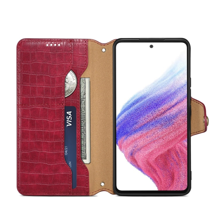 For Samsung Galaxy A53 5G Denior Crocodile Texture Oil Edge Leather Phone Case(Rose Red) - Galaxy Phone Cases by Denior | Online Shopping UK | buy2fix
