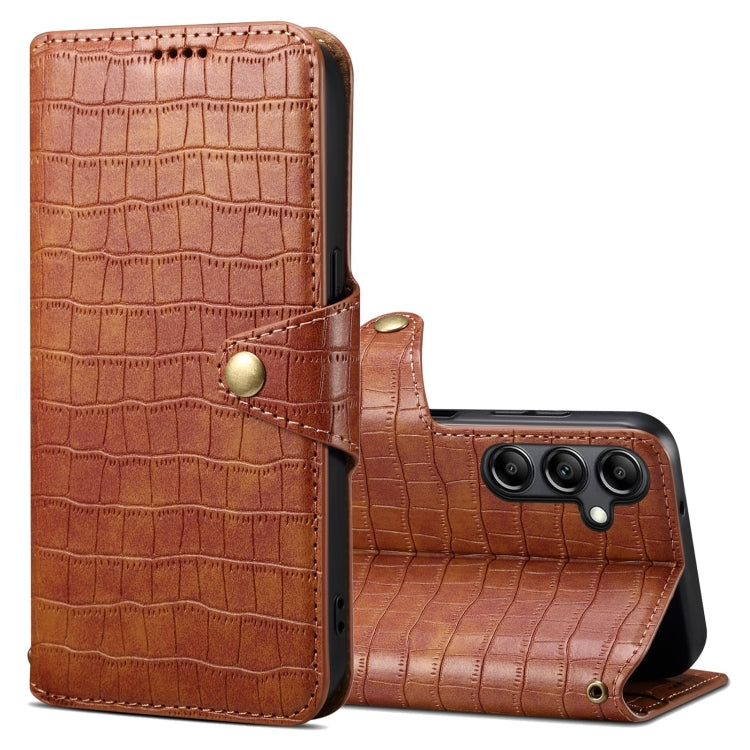 For Samsung Galaxy A24 5G Denior Crocodile Texture Oil Edge Leather Phone Case(Brown) - Galaxy Phone Cases by Denior | Online Shopping UK | buy2fix