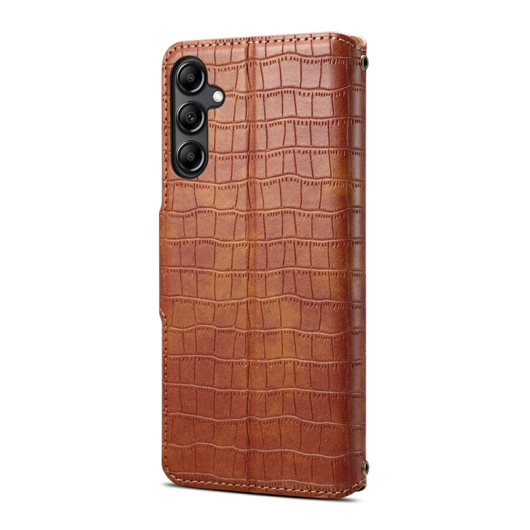 For Samsung Galaxy A34 5G Denior Crocodile Texture Oil Edge Leather Phone Case(Brown) - Galaxy Phone Cases by Denior | Online Shopping UK | buy2fix