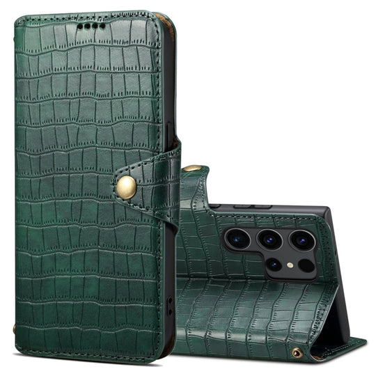 For Samsung Galaxy S23 Ultra 5G Denior Crocodile Texture Oil Edge Leather Phone Case(Green)