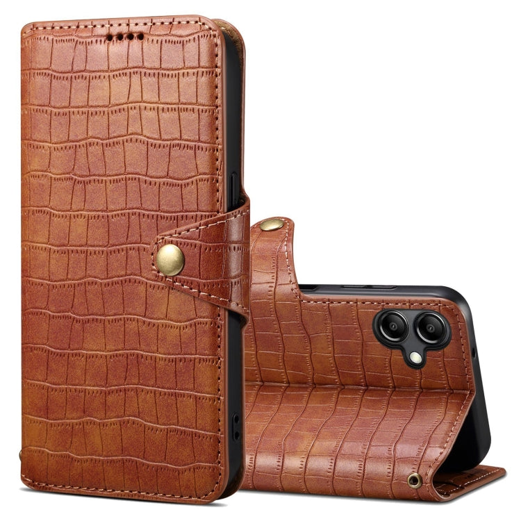 For Samsung Galaxy A05 Denior Crocodile Texture Oil Edge Leather Phone Case(Brown) - Galaxy Phone Cases by Denior | Online Shopping UK | buy2fix