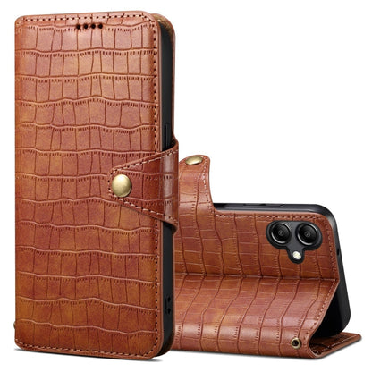For Samsung Galaxy A05 Denior Crocodile Texture Oil Edge Leather Phone Case(Brown) - Galaxy Phone Cases by Denior | Online Shopping UK | buy2fix