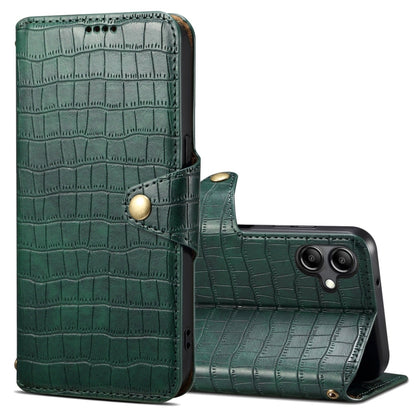 For Samsung Galaxy A05 Denior Crocodile Texture Oil Edge Leather Phone Case(Green) - Galaxy Phone Cases by Denior | Online Shopping UK | buy2fix