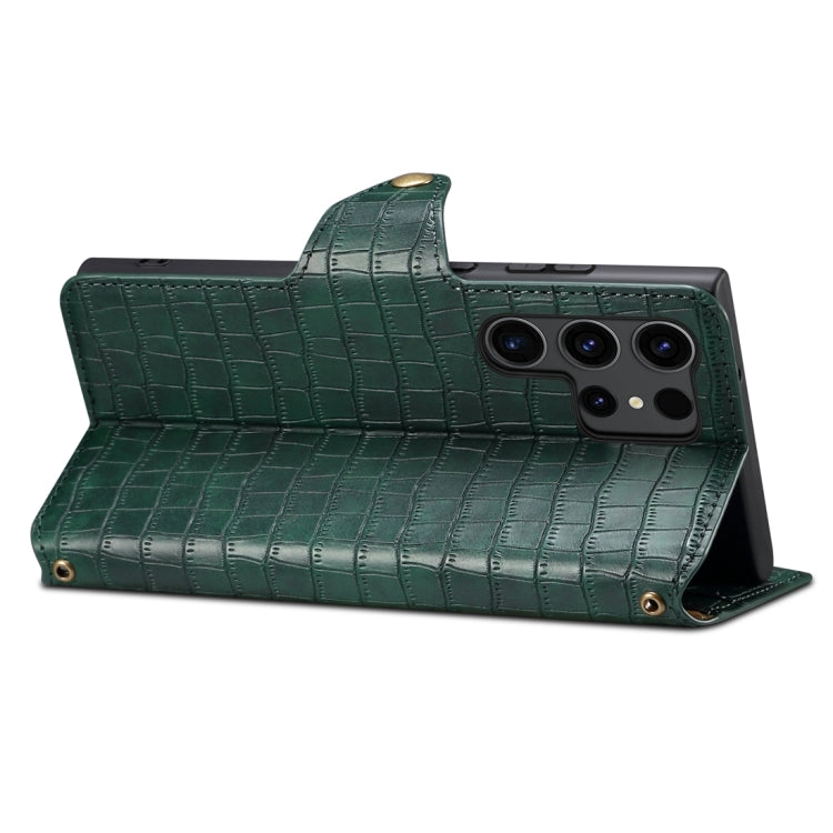 For Samsung Galaxy A05 Denior Crocodile Texture Oil Edge Leather Phone Case(Green) - Galaxy Phone Cases by Denior | Online Shopping UK | buy2fix