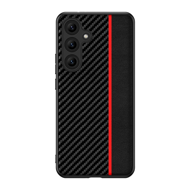 For Samsung Galaxy S25 5G Ultra-thin Carbon Fiber Texture Splicing Phone Case(Red) by buy2fix