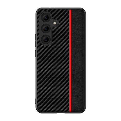 For Samsung Galaxy S25 5G Ultra-thin Carbon Fiber Texture Splicing Phone Case(Red) by buy2fix