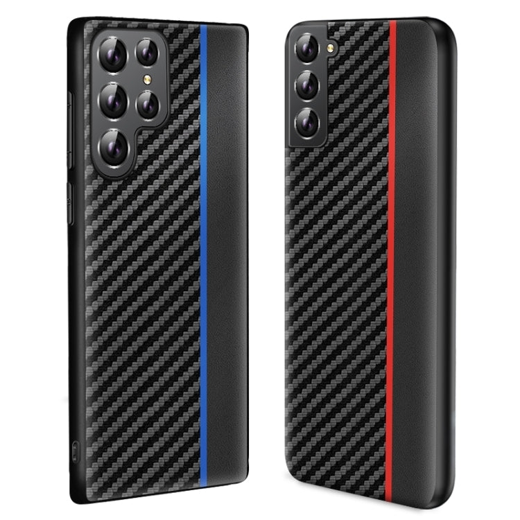 For Samsung Galaxy S25 5G Ultra-thin Carbon Fiber Texture Splicing Phone Case(Red) by buy2fix