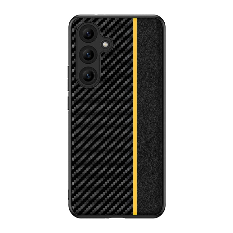 For Samsung Galaxy S25 5G Ultra-thin Carbon Fiber Texture Splicing Phone Case(Yellow) by buy2fix