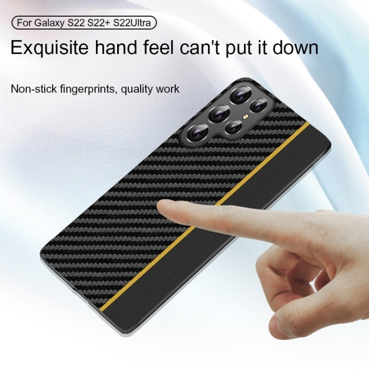 For Samsung Galaxy S25 5G Ultra-thin Carbon Fiber Texture Splicing Phone Case(Yellow) by buy2fix