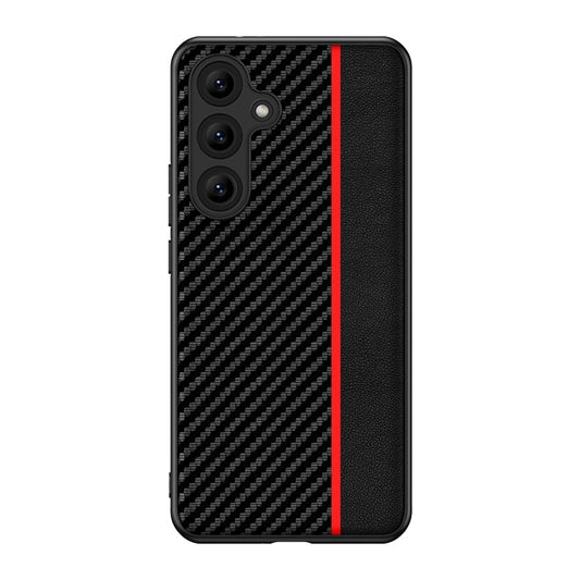 For Samsung Galaxy S25+ 5G Ultra-thin Carbon Fiber Texture Splicing Phone Case(Red) by buy2fix