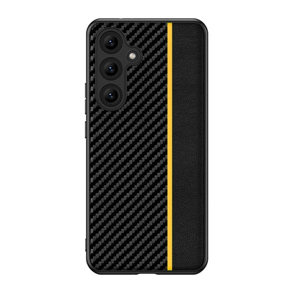 For Samsung Galaxy S25+ 5G Ultra-thin Carbon Fiber Texture Splicing Phone Case(Yellow) by buy2fix