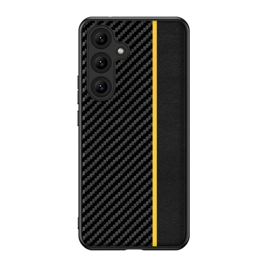 For Samsung Galaxy S25+ 5G Ultra-thin Carbon Fiber Texture Splicing Phone Case(Yellow) by buy2fix