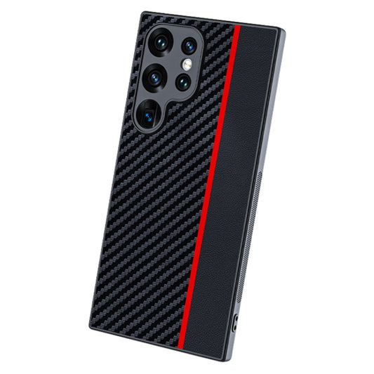 For Samsung Galaxy S25 Ultra 5G Ultra-thin Carbon Fiber Texture Splicing Phone Case(Red) by buy2fix
