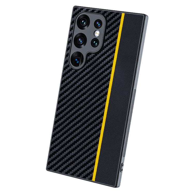 For Samsung Galaxy S25 Ultra 5G Ultra-thin Carbon Fiber Texture Splicing Phone Case(Yellow) by buy2fix