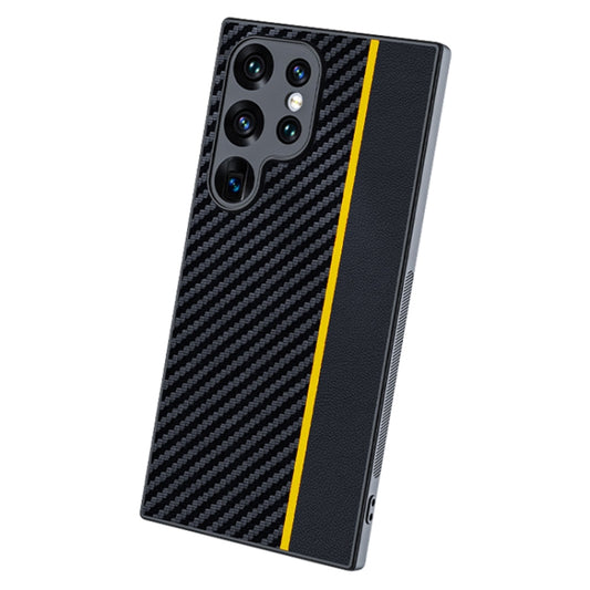 For Samsung Galaxy S25 Ultra 5G Ultra-thin Carbon Fiber Texture Splicing Phone Case(Yellow) by buy2fix