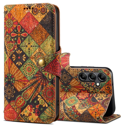 For Samsung Galaxy A34 5G Denior Flower Language Series Cork Fabric Oil Edge Leather Phone Case(Autumn) - Galaxy Phone Cases by Denior | Online Shopping UK | buy2fix
