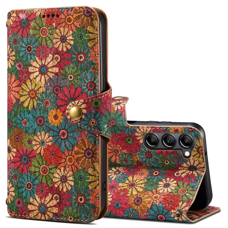 For Samsung Galaxy S23 Denior Flower Language Series Cork Fabric Oil Edge Leather Phone Case(Spring) - Galaxy S23 5G Cases by Denior | Online Shopping UK | buy2fix