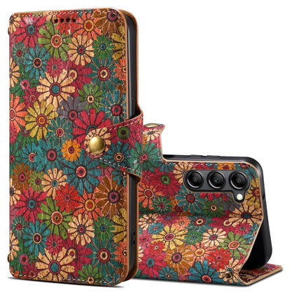 For Samsung Galaxy S23 Denior Flower Language Series Cork Fabric Oil Edge Leather Phone Case(Spring) - Galaxy S23 5G Cases by Denior | Online Shopping UK | buy2fix