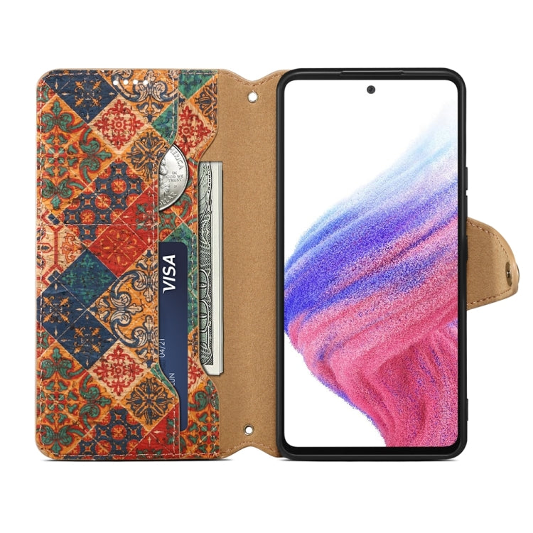 For Samsung Galaxy A53 5G Denior Flower Language Series Cork Fabric Oil Edge Leather Phone Case(Winter) - Galaxy Phone Cases by Denior | Online Shopping UK | buy2fix