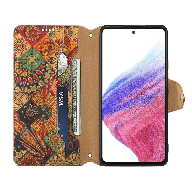 For Samsung Galaxy A33 5G Denior Flower Language Series Cork Fabric Oil Edge Leather Phone Case(Autumn) - Galaxy Phone Cases by Denior | Online Shopping UK | buy2fix