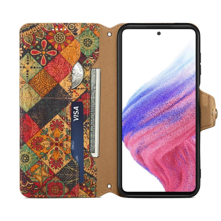 For Samsung Galaxy A13 5G Denior Flower Language Series Cork Fabric Oil Edge Leather Phone Case(Autumn) - Galaxy Phone Cases by Denior | Online Shopping UK | buy2fix