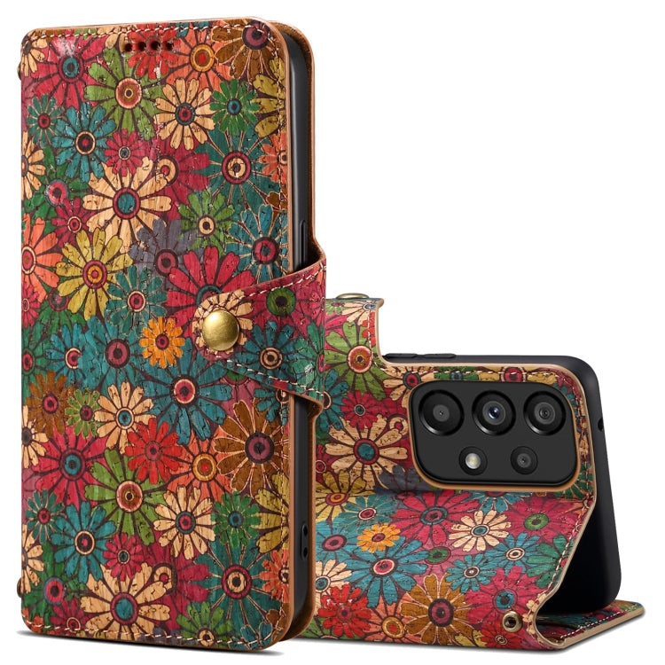 For Samsung Galaxy A32 Denior Flower Language Series Cork Fabric Oil Edge Leather Phone Case(Spring) - Galaxy Phone Cases by Denior | Online Shopping UK | buy2fix