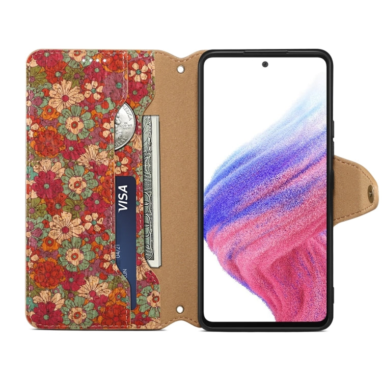 For Samsung Galaxy A52 Denior Flower Language Series Cork Fabric Oil Edge Leather Phone Case(Summer) - Galaxy Phone Cases by Denior | Online Shopping UK | buy2fix