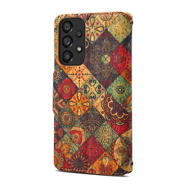 For Samsung Galaxy A52 Denior Flower Language Series Cork Fabric Oil Edge Leather Phone Case(Autumn) - Galaxy Phone Cases by Denior | Online Shopping UK | buy2fix