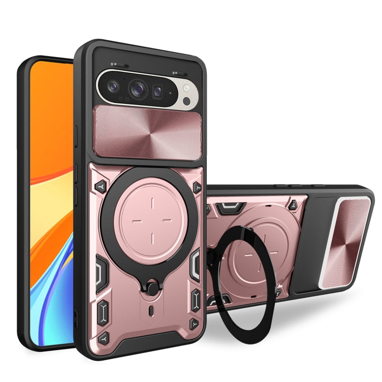 For Google Pixel 9 / 9 Pro CD Texture Sliding Camshield Magnetic Holder Phone Case(Pink) by buy2fix