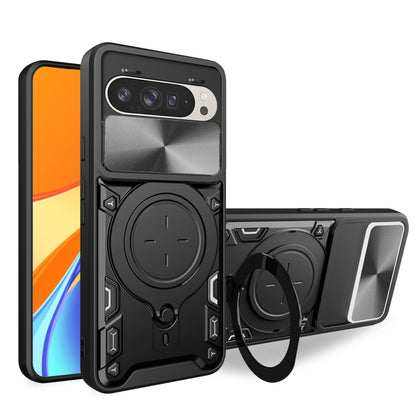 For Google Pixel 9 / 9 Pro CD Texture Sliding Camshield Magnetic Holder Phone Case(Black) by buy2fix